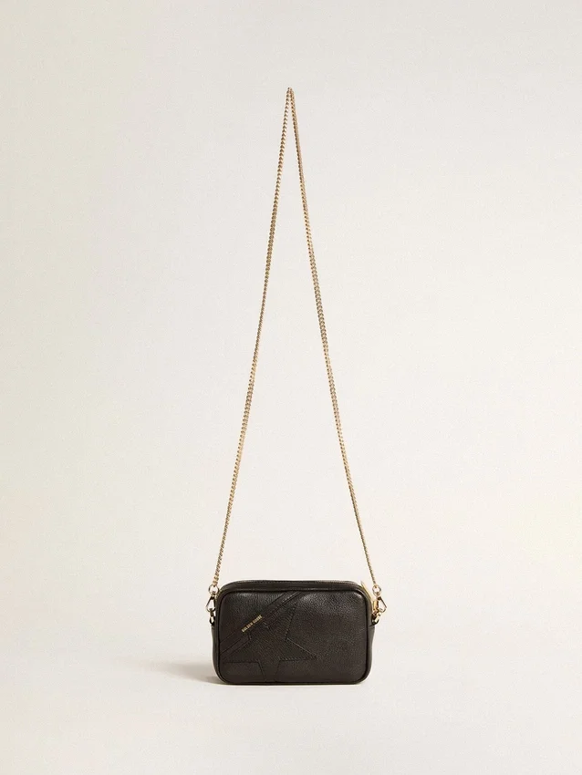 Star Bag en cuir noir avec étoile ton sur ton