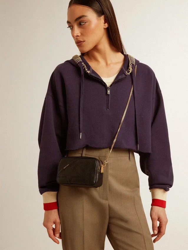Star Bag en cuir noir avec étoile ton sur ton