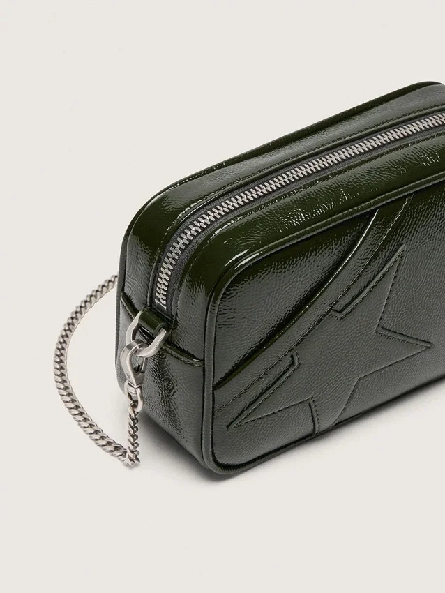 Star Bag en cuir noir avec étoile ton sur ton