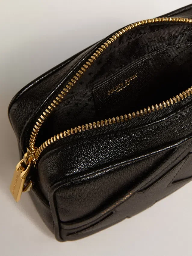 Star Bag en cuir noir avec étoile ton sur ton