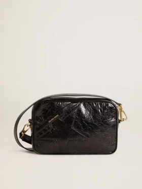 Star Bag en cuir noir brillant avec étoile ton sur ton