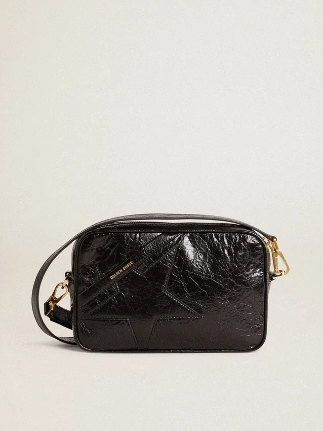 Star Bag en cuir noir brillant avec étoile ton sur ton