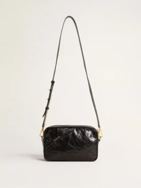Star Bag en cuir noir brillant avec étoile ton sur ton