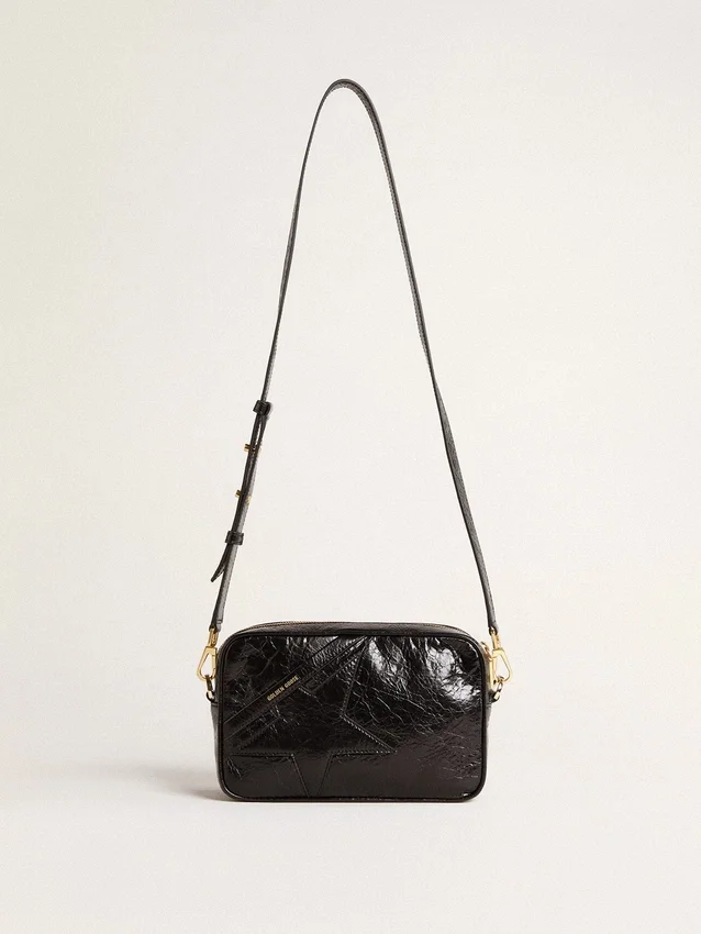 Star Bag en cuir noir brillant avec étoile ton sur ton