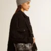 Star Bag en cuir noir brillant avec étoile ton sur ton