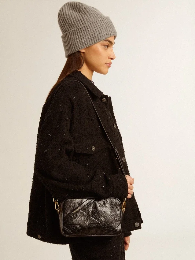 Star Bag en cuir noir brillant avec étoile ton sur ton