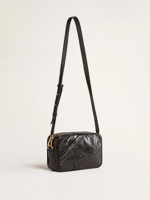Star Bag en cuir noir brillant avec étoile ton sur ton