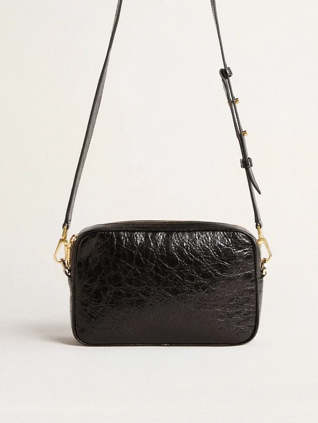 Star Bag en cuir noir brillant avec étoile ton sur ton