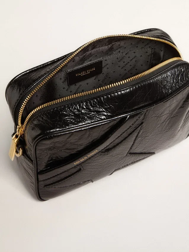 Star Bag en cuir noir brillant avec étoile ton sur ton