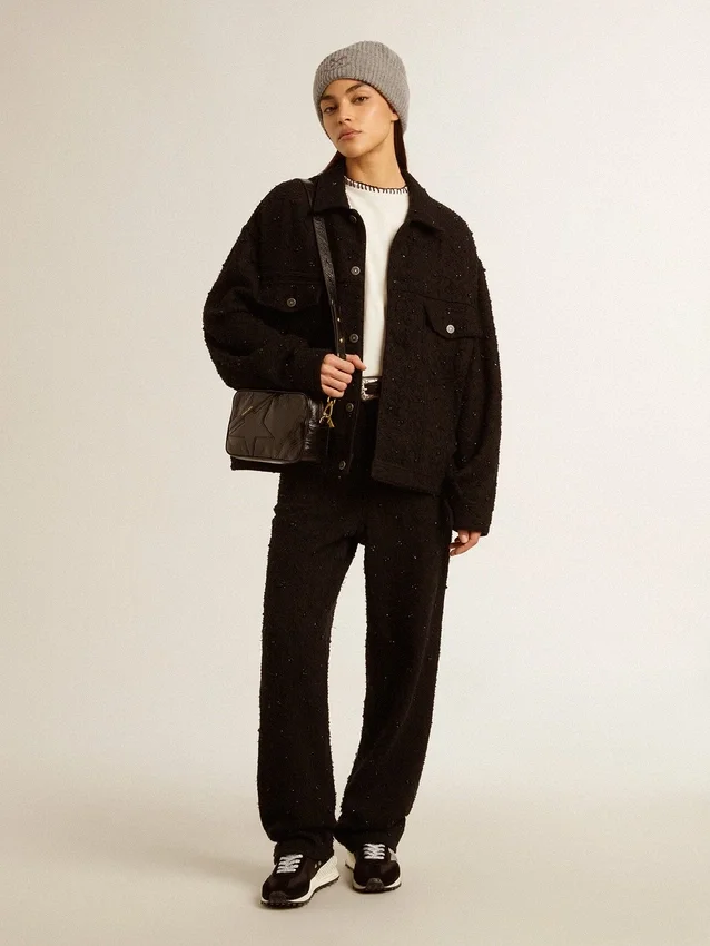 Star Bag en cuir noir brillant avec étoile ton sur ton