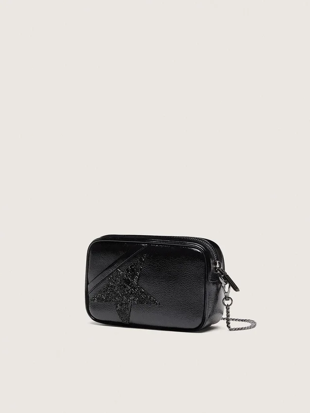 Star Bag en cuir noir orné d’une étoile en cristal Swarovski