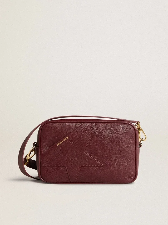 Star Bag en cuir rouge vin avec étoile ton sur ton