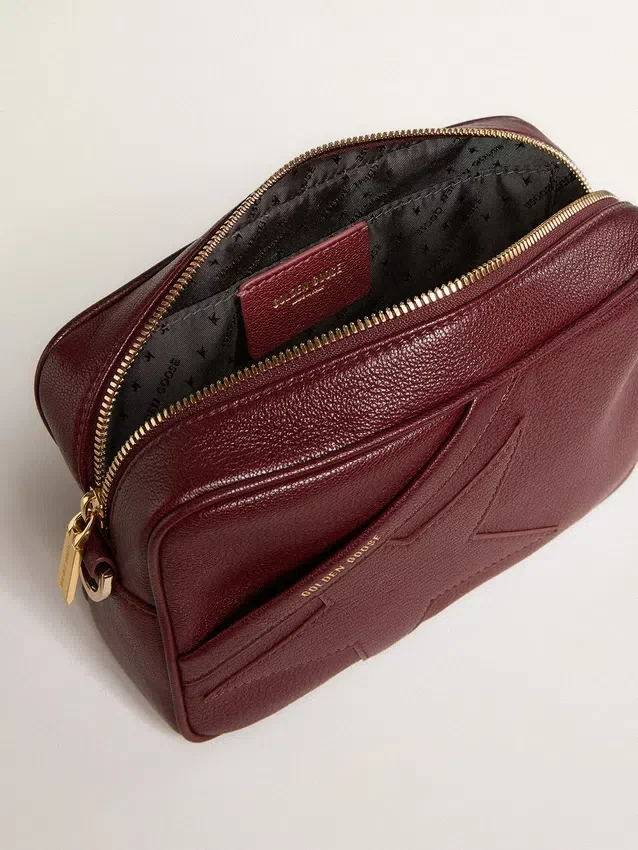 Star Bag en cuir rouge vin avec étoile ton sur ton