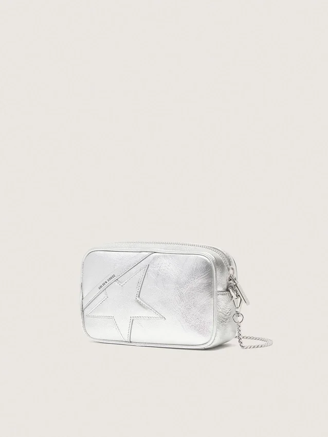 Star Bag pour femme en cuir laminé argenté avec étoile ton sur ton