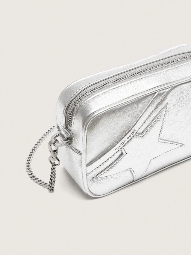 Star Bag pour femme en cuir laminé argenté avec étoile ton sur ton