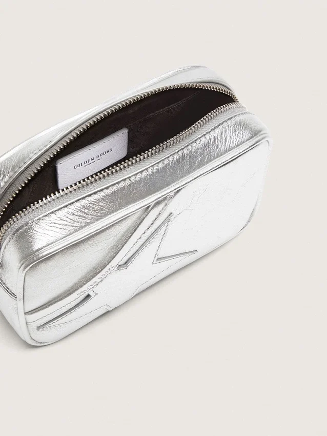 Star Bag pour femme en cuir laminé argenté avec étoile ton sur ton