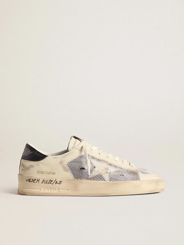 Stardan en cuir blanc et mesh avec étoile en cuir blanc