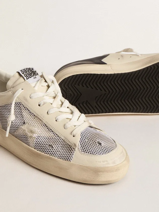 Stardan en cuir blanc et mesh avec étoile en cuir blanc