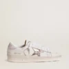 Stardan en cuir nappa avec étoile en cuir argent métallisé et languette de talon en daim rose