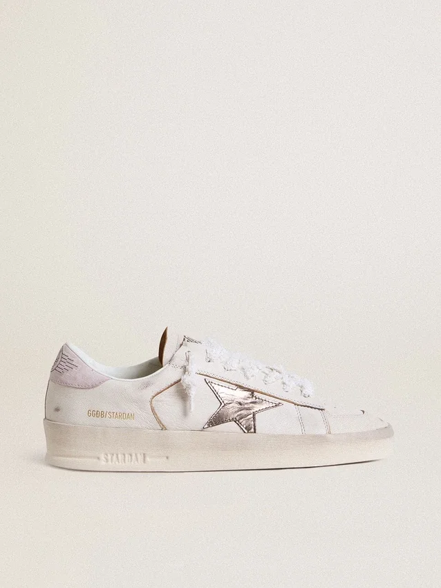 Stardan en cuir nappa avec étoile en cuir argent métallisé et languette de talon en daim rose