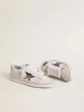 Stardan en cuir nappa avec étoile en cuir argent métallisé et languette de talon en daim rose