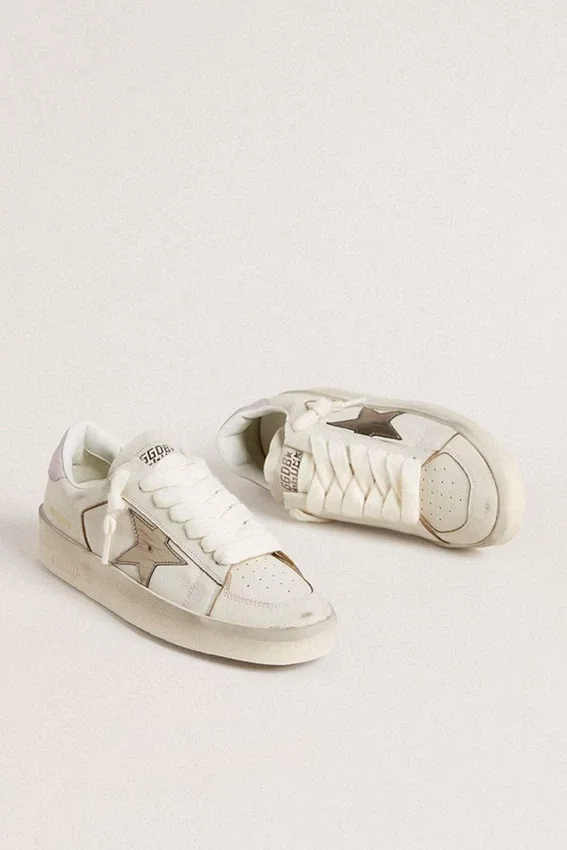 Stardan en cuir nappa avec étoile en cuir argent métallisé et languette de talon en daim rose