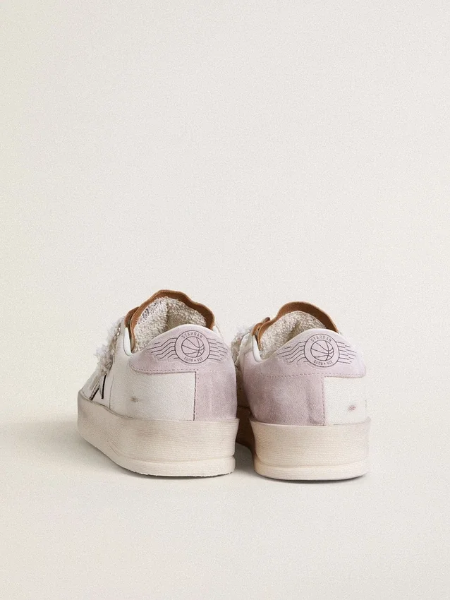 Stardan en cuir nappa avec étoile en cuir argent métallisé et languette de talon en daim rose
