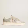 Stardan en cuir nappa gris et mesh blanc avec étoile en cuir gris