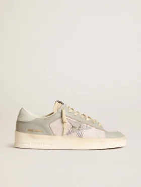 Stardan en cuir nappa gris et mesh blanc avec étoile en cuir gris