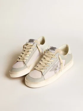 Stardan en cuir nappa gris et mesh blanc avec étoile en cuir gris