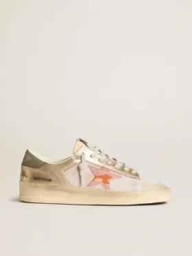 Stardan en mesh blanc avec étoile orange et empiècements en cuir platine