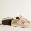 Stardan en mesh blanc avec étoile orange et empiècements en cuir platine