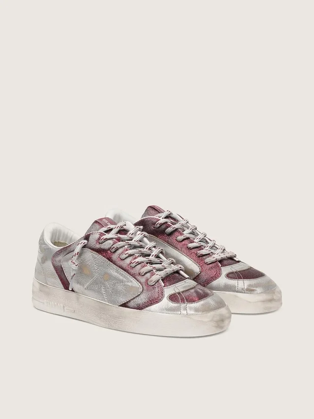 Stardan LAB pour femme en cuir bordeaux et argent pailleté