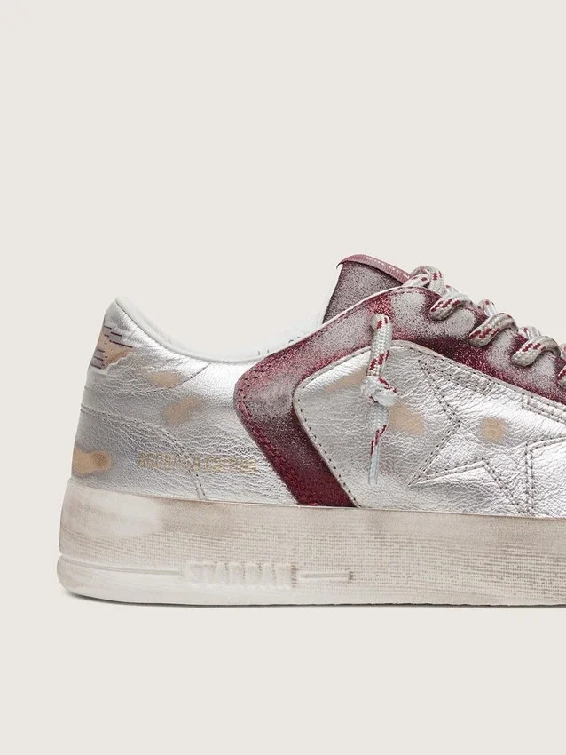 Stardan LAB pour femme en cuir bordeaux et argent pailleté
