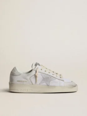 Stardan LTD en cuir blanc avec étoile et languette au talon en daim gris glacier