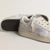 Stardan LTD en cuir blanc avec étoile et languette au talon en daim gris glacier