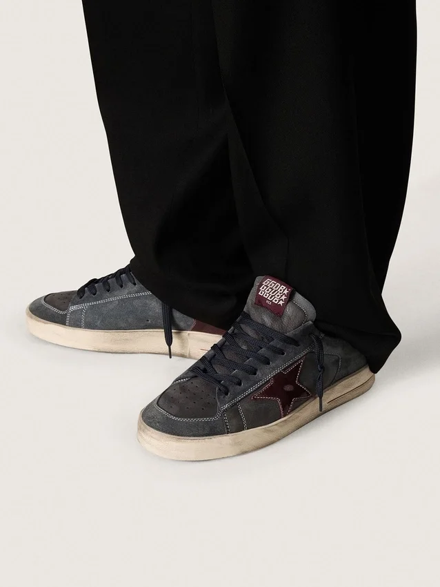 Stardan LTD pour homme en nubuck anthracite et daim bleu avec étoile en cuir métallisé