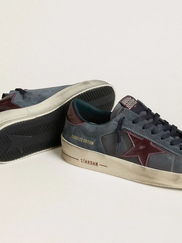 Stardan LTD pour homme en nubuck anthracite et daim bleu avec étoile en cuir métallisé
