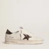 Stardan pour femme en cuir blanc avec étoile pailletée marron et languette au talon