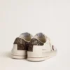 Stardan pour femme en cuir blanc avec étoile pailletée marron et languette au talon