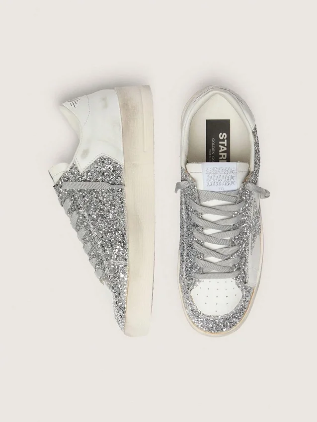 Stardan pour femme en cuir blanc et paillettes