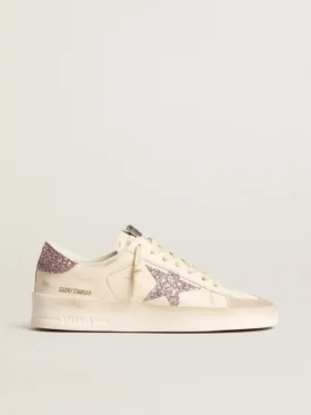 Stardan pour femme en cuir nappa et daim avec étoile pailletée rose et languette au talon