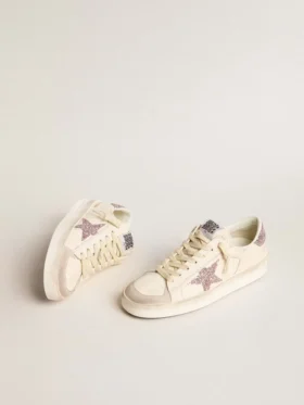 Stardan pour femme en cuir nappa et daim avec étoile pailletée rose et languette au talon