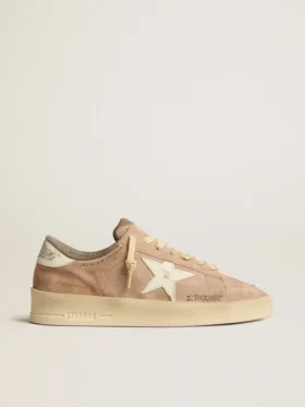 Stardan pour femme en daim vieux rose avec étoile et languette de talon en cuir blanc