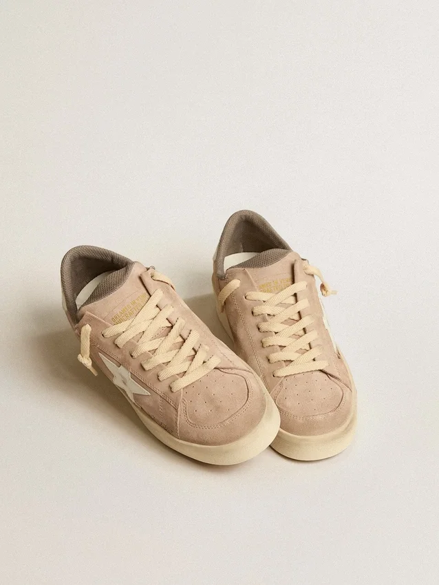 Stardan pour femme en daim vieux rose avec étoile et languette de talon en cuir blanc