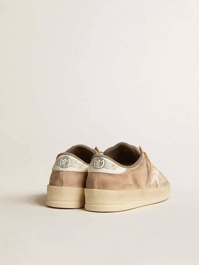 Stardan pour femme en daim vieux rose avec étoile et languette de talon en cuir blanc
