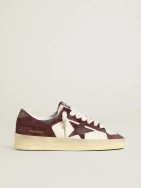 Stardan pour femme en nappa blanc avec étoile et languette au talon en daim bordeaux