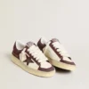 Stardan pour femme en nappa blanc avec étoile et languette au talon en daim bordeaux