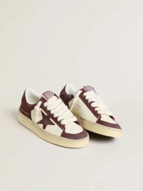 Stardan pour femme en nappa blanc avec étoile et languette au talon en daim bordeaux
