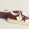 Stardan pour femme en nappa blanc avec étoile et languette au talon en daim bordeaux